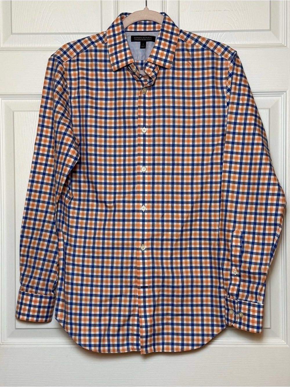 Banana Republic Orange and Blue Plaid Dress Shirt